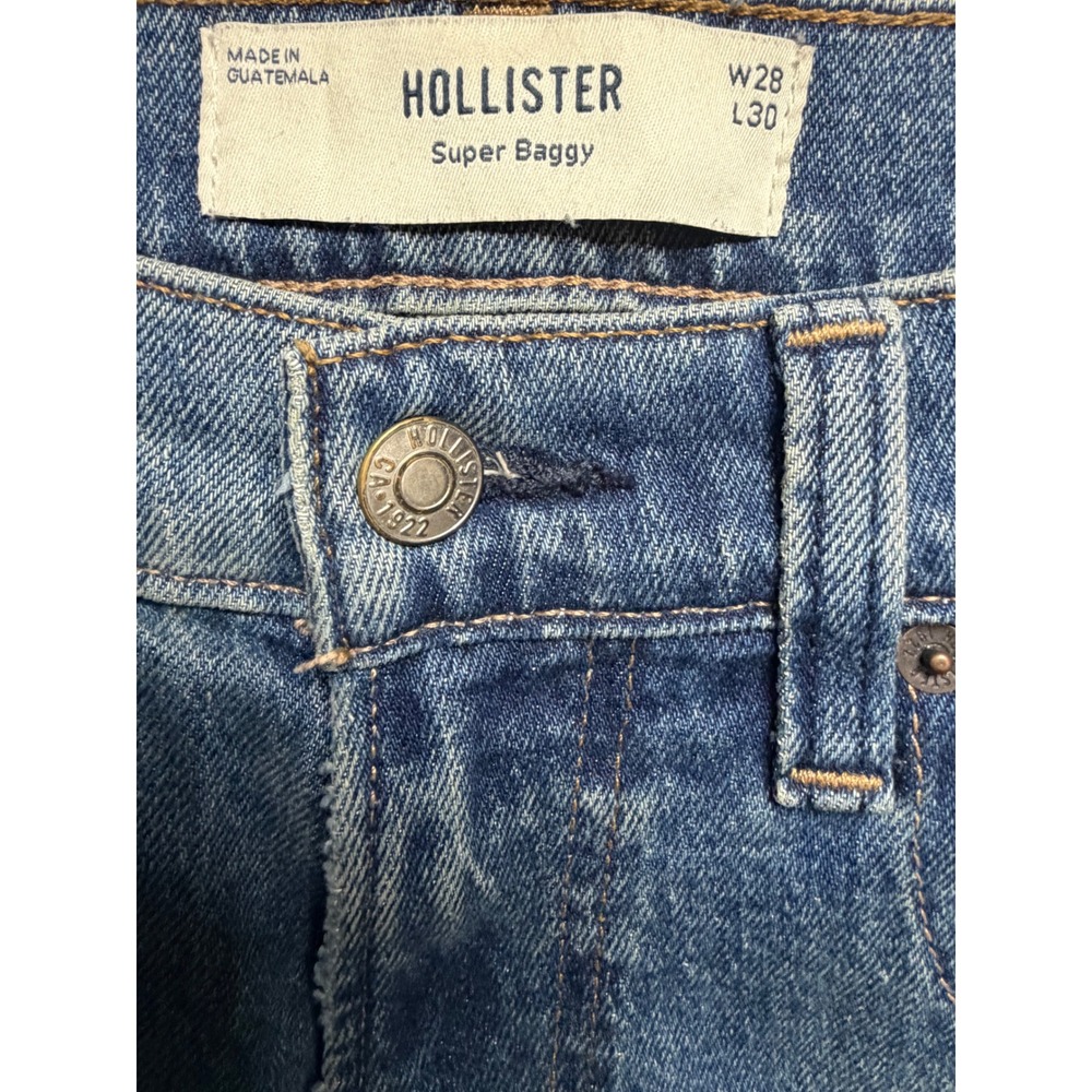 Hollister Super Baggy Jeans Mens 28x27 Blue Wide Leg Skater Denim 28x30 Tag - Picture 3 of 12